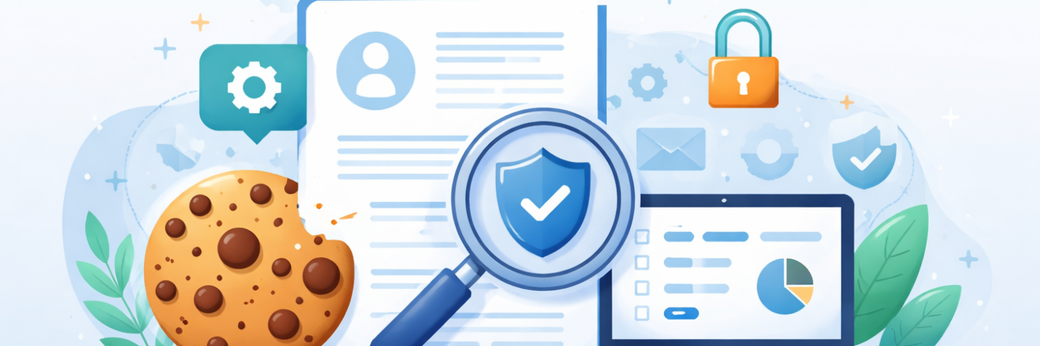 Privacy Policy illustration showing data protection, cookies, and user privacy concepts